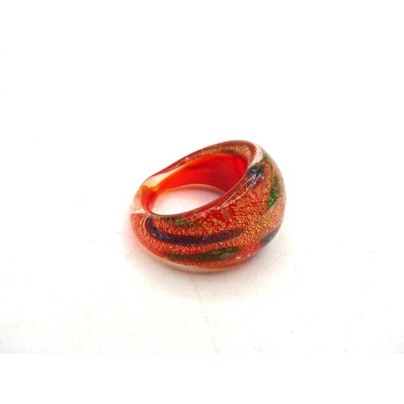 Pier One Blown Glass Cosmic Ring Domed Orange Red Gold Chromatic Lampwork Sz 7.5 - Picture 3 of 11